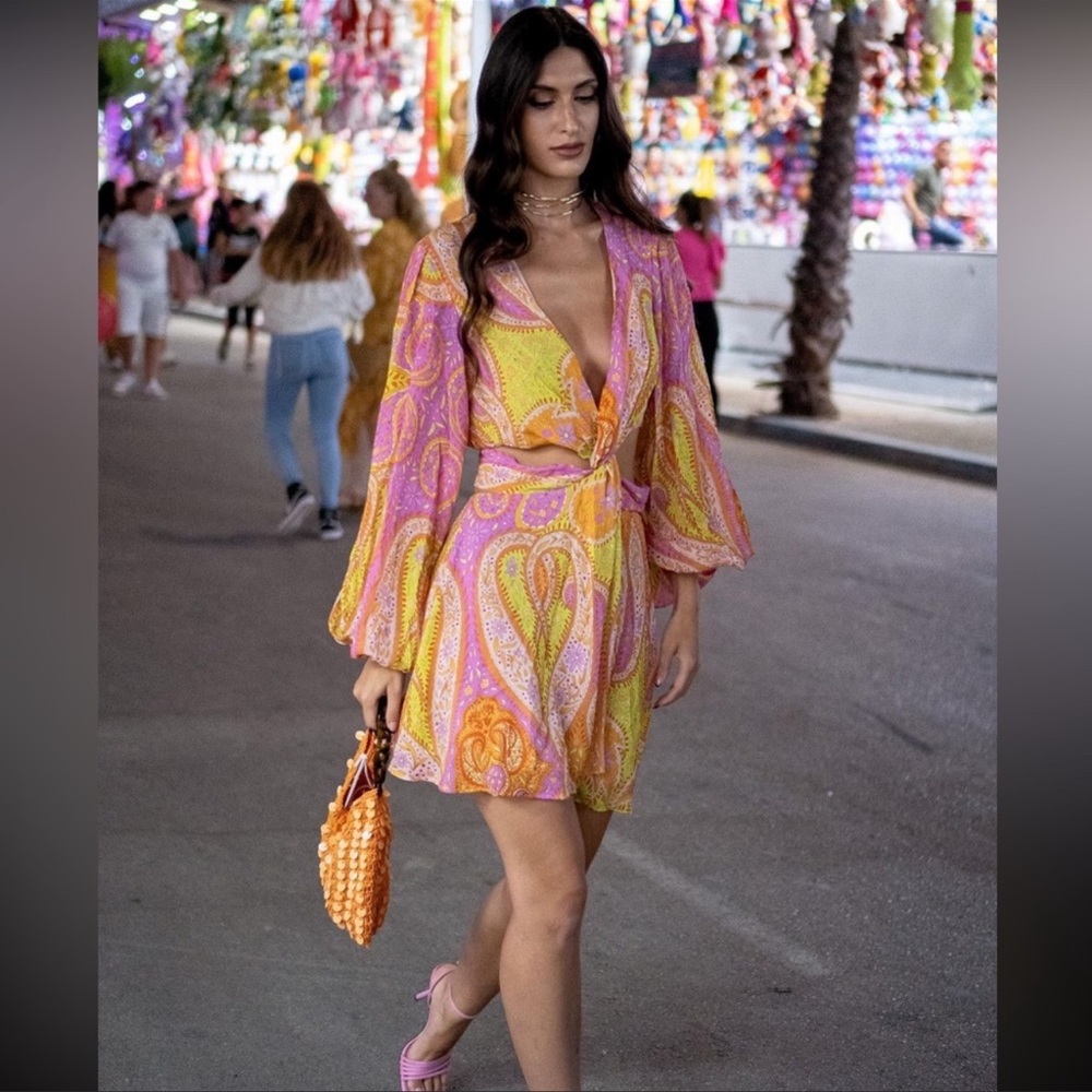 Zara Cut Out Printed Mini Dress